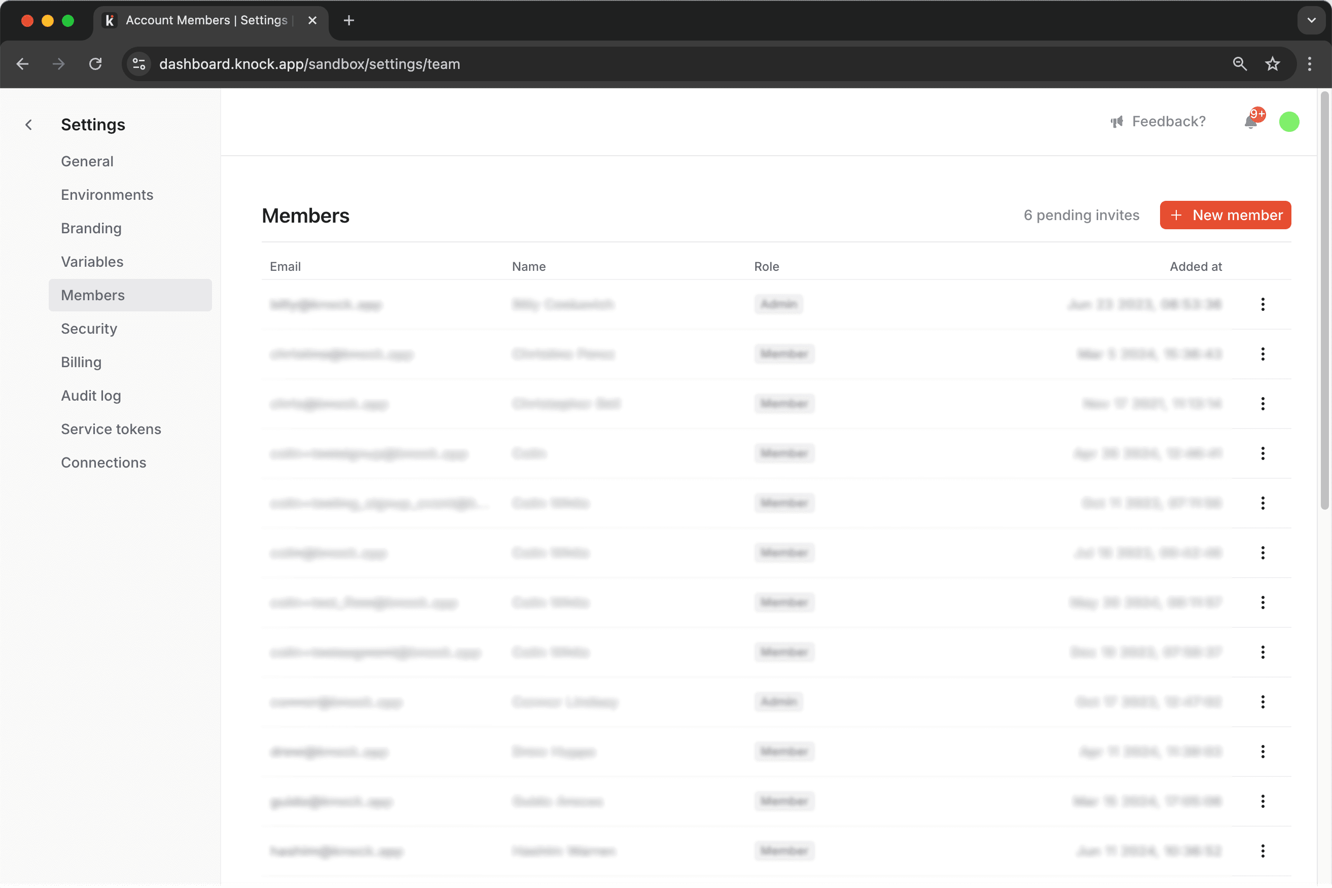 Managing account members in the dashboard